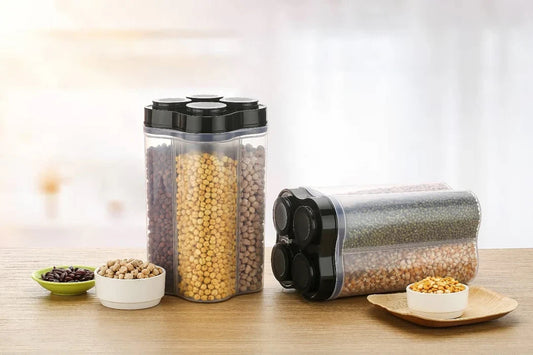 Plastic Lock Food Storage 4 Section Container Jar for Grocery, Fridge Container